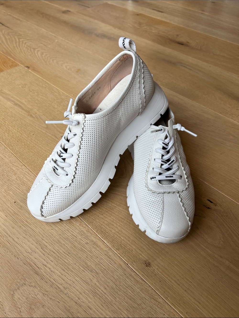 Perforated Cream Lace-Up Women's Sneakers